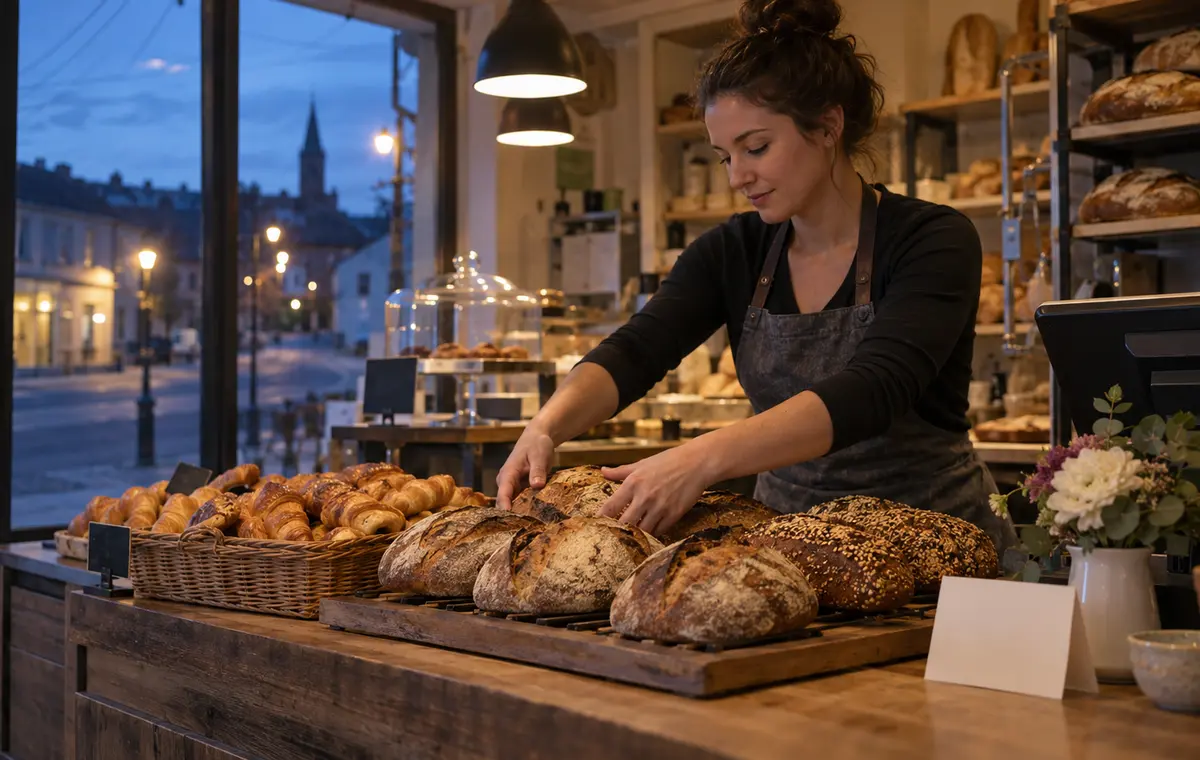 Une boulangère ouvre son commerce au petit matin