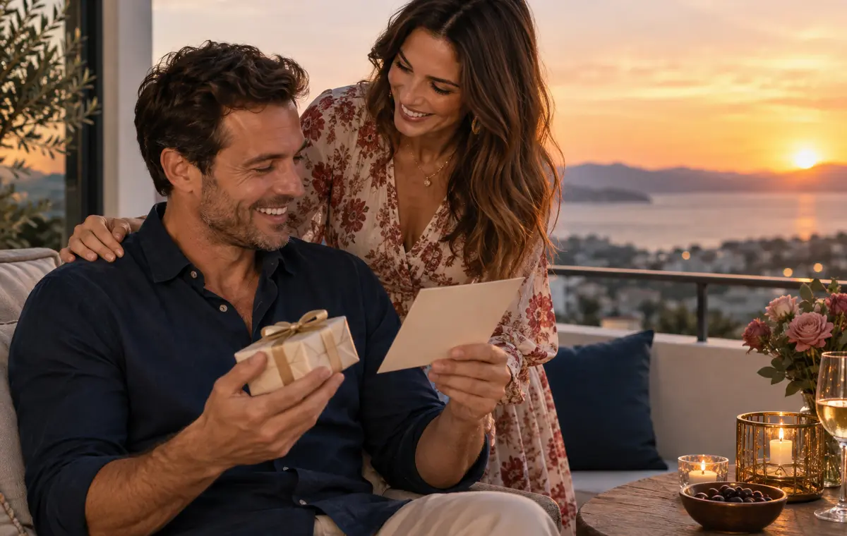 Homme recevant un cadeau
