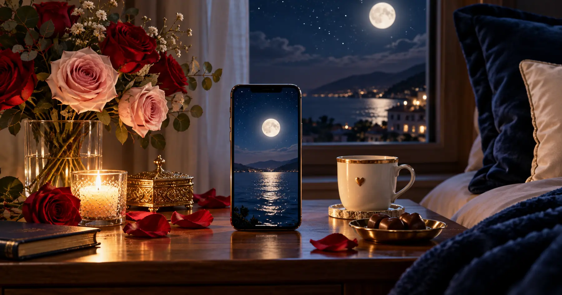 Une femme et un homme échangent une pensée tendre avant la nuit
