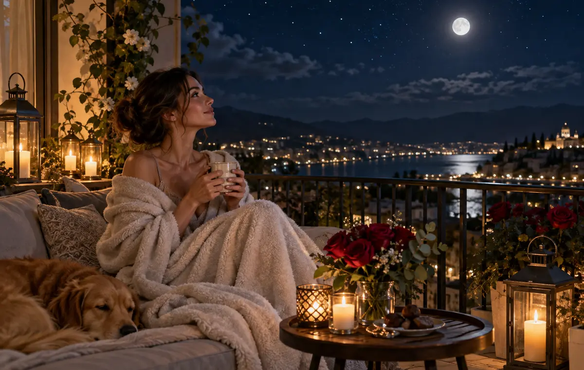 Un homme regarde le ciel du soir avec son téléphone