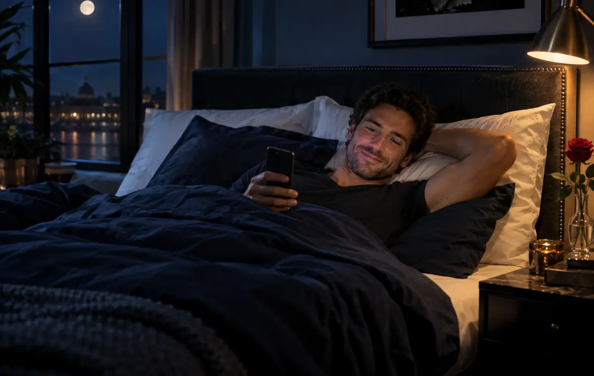 Une femme sourit pendant un appel du soir