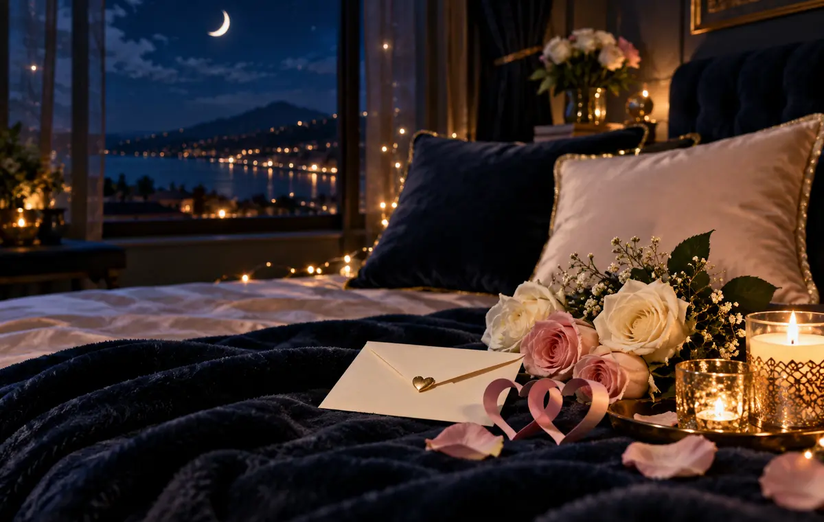 Un couple partage un moment tendre avant la nuit