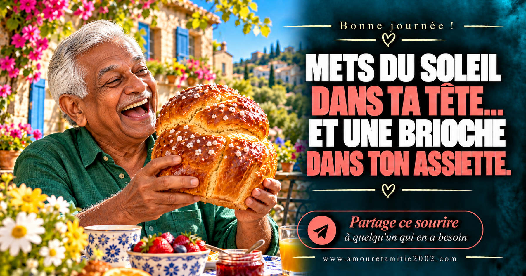 Bonne journée ! Mets du soleil dans ta tête… et une brioche dans ton assiette.