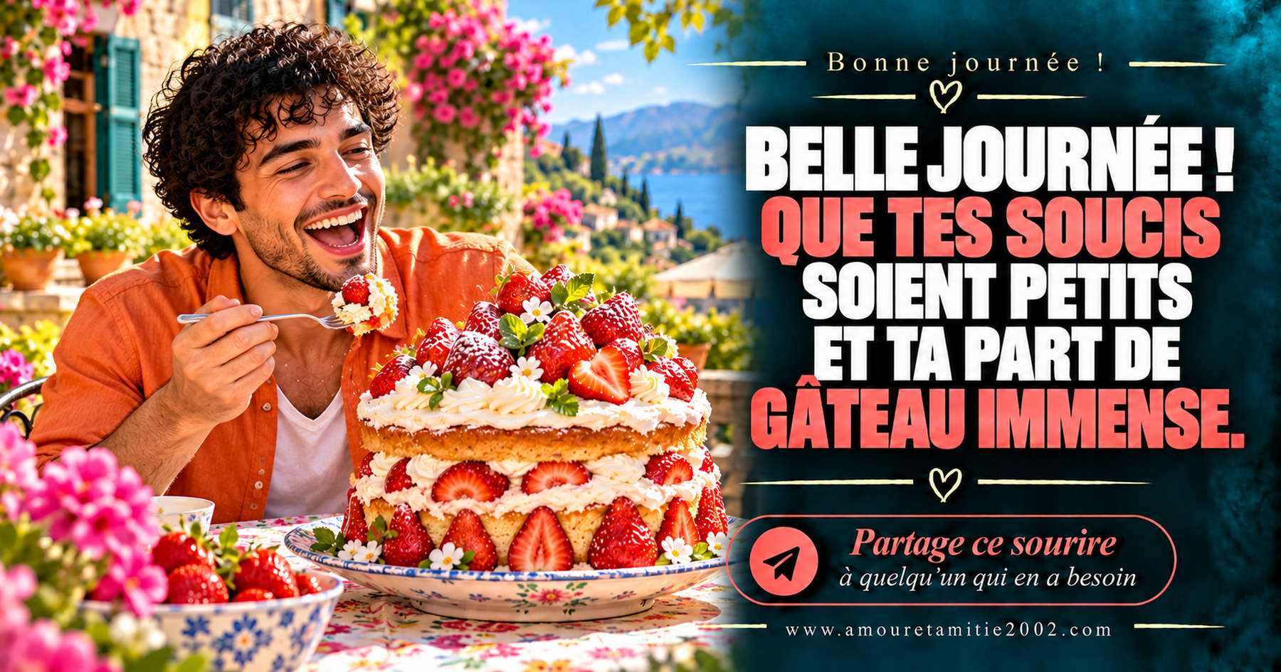 Belle journée ! Que tes soucis soient petits et ta part de gâteau immense.