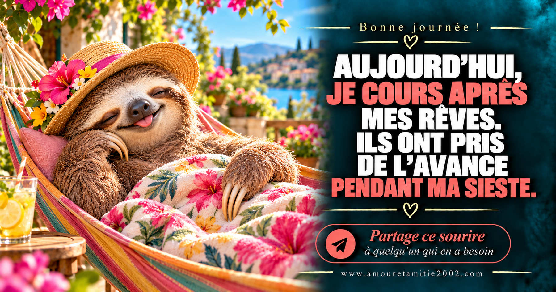 Aujourd’hui, je cours après mes rêves. Ils ont pris de l’avance pendant ma sieste.
