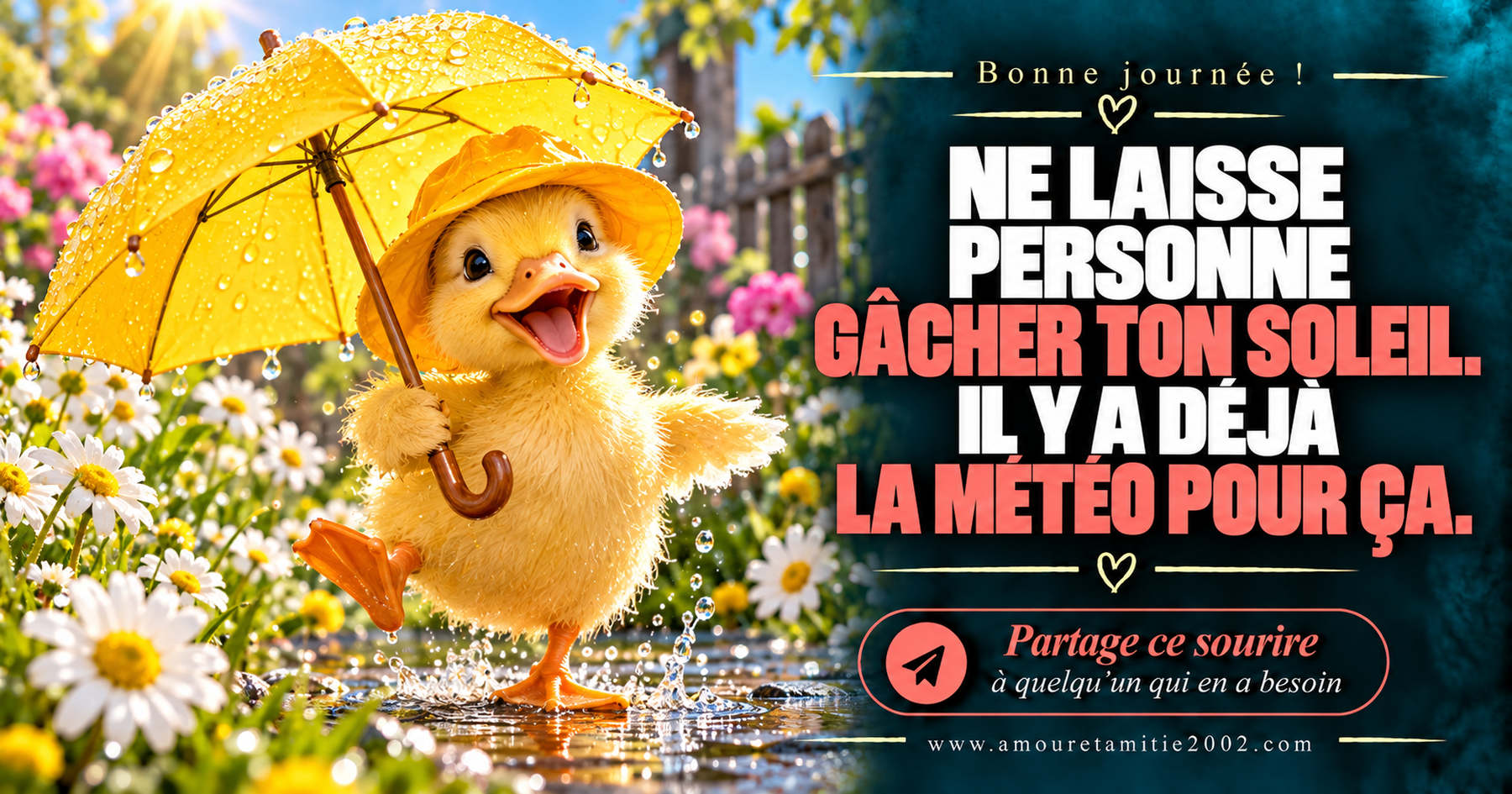 Bonne journée ! Ne laisse personne gâcher ton soleil. Il y a déjà la météo pour ça.