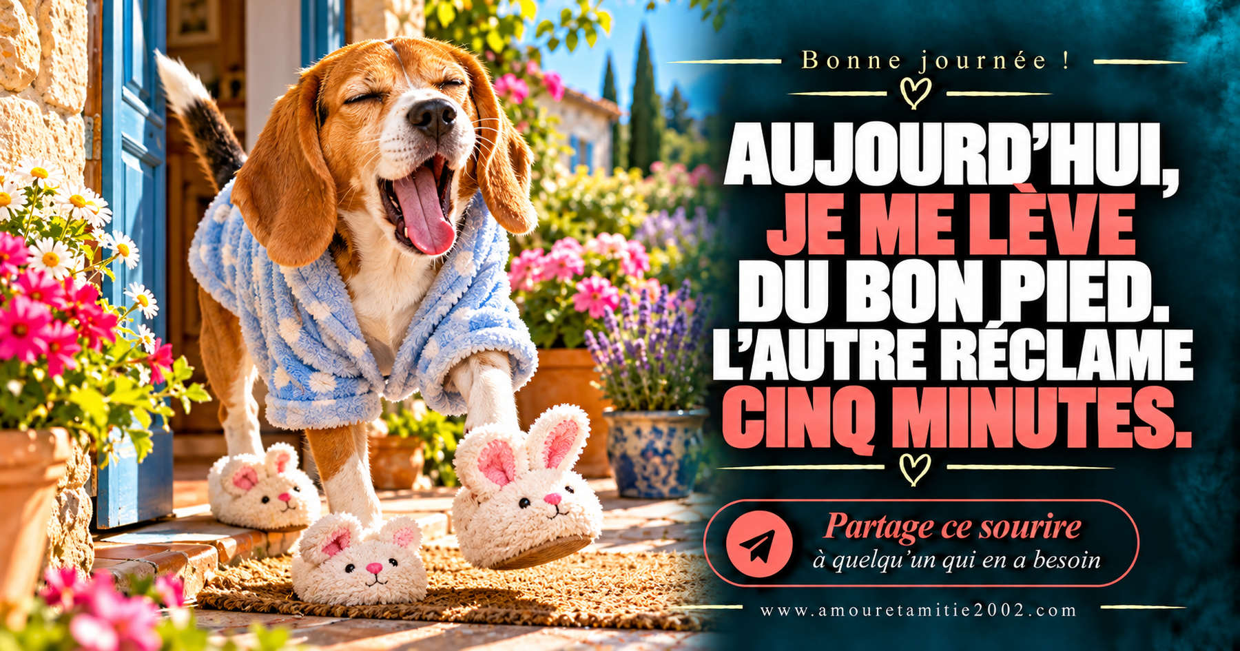Aujourd’hui, je me lève du bon pied. L’autre réclame cinq minutes.