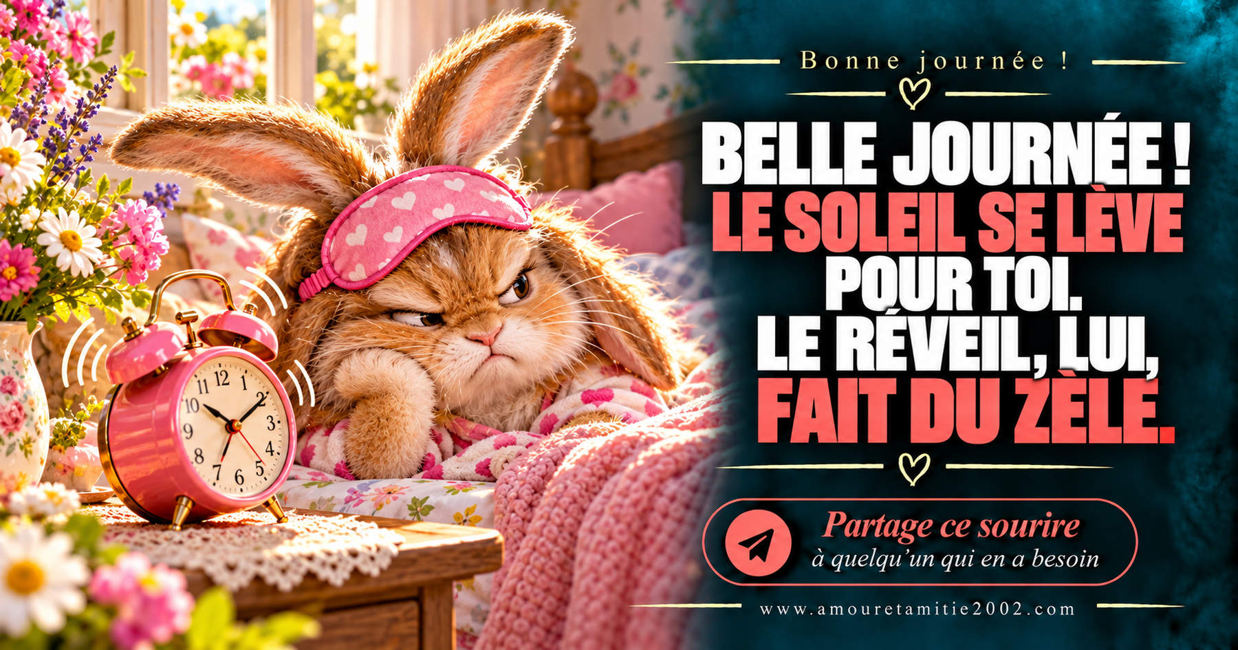 Belle journée ! Le soleil se lève pour toi. Le réveil, lui, fait du zèle.