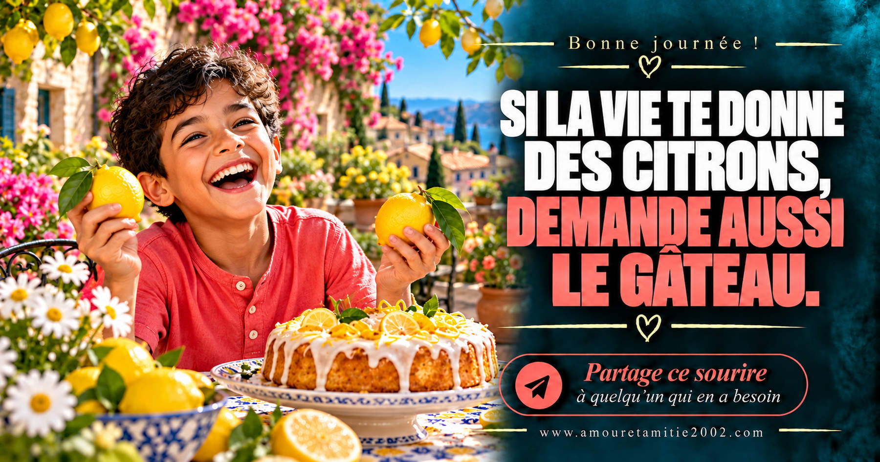 Bonne journée ! Si la vie te donne des citrons, demande aussi le gâteau.
