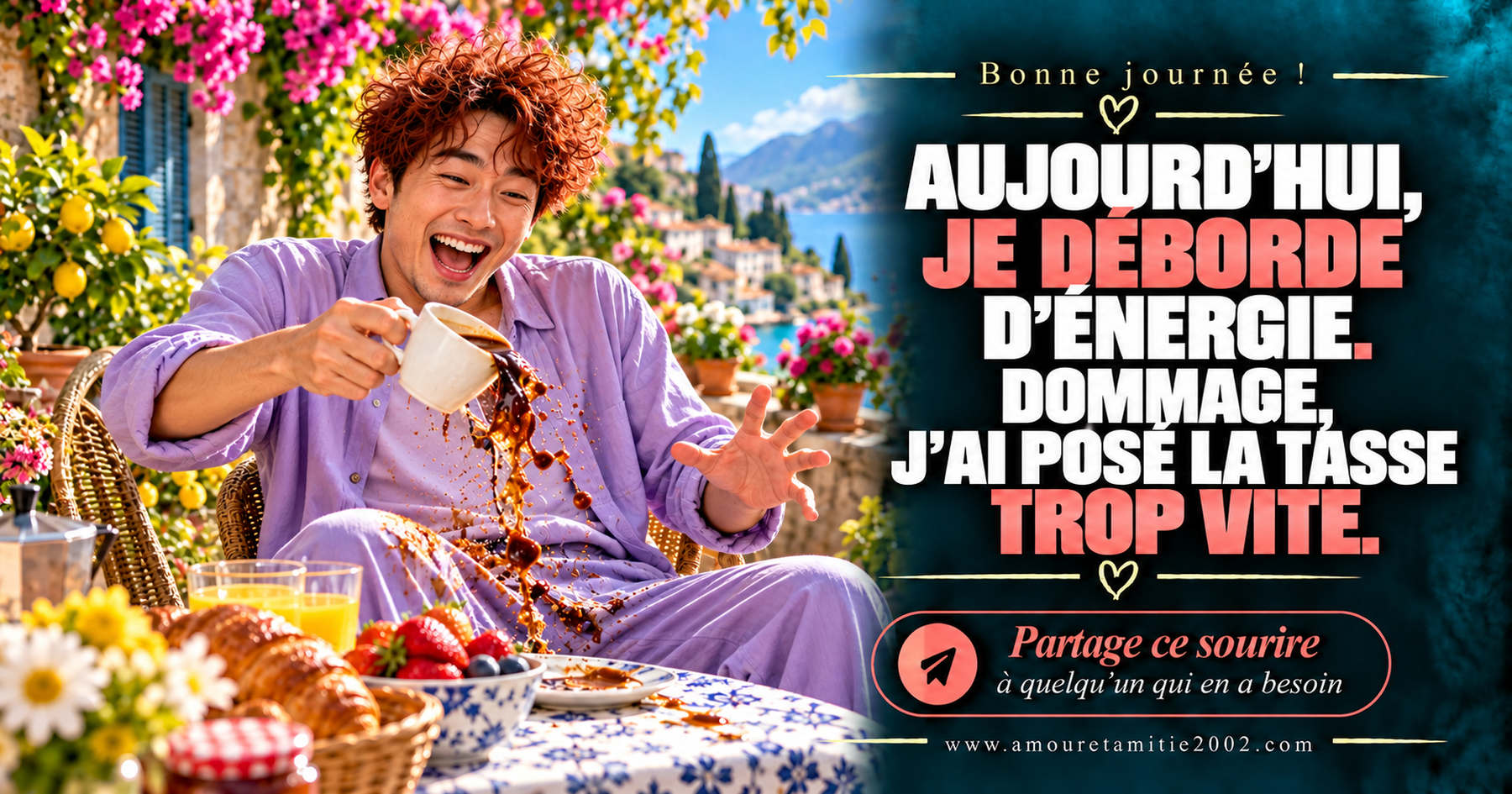 Aujourd’hui, je déborde d’énergie. Dommage, j’ai posé la tasse trop vite.