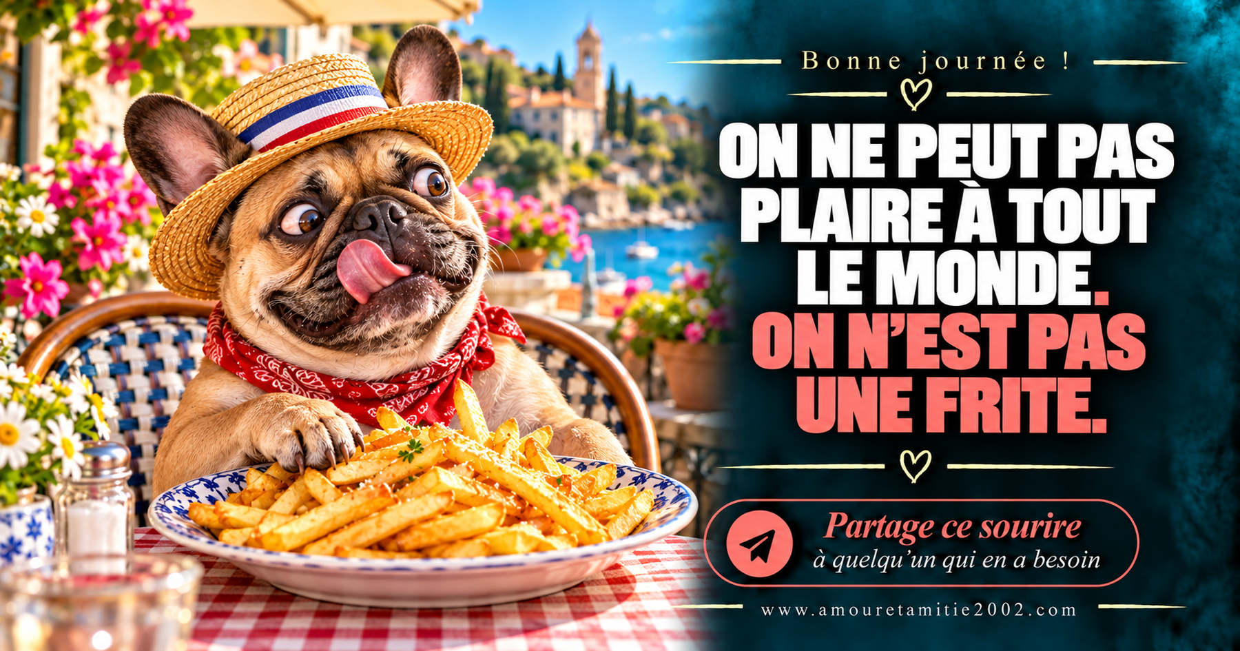 Belle journée ! On ne peut pas plaire à tout le monde. On n’est pas une frite.