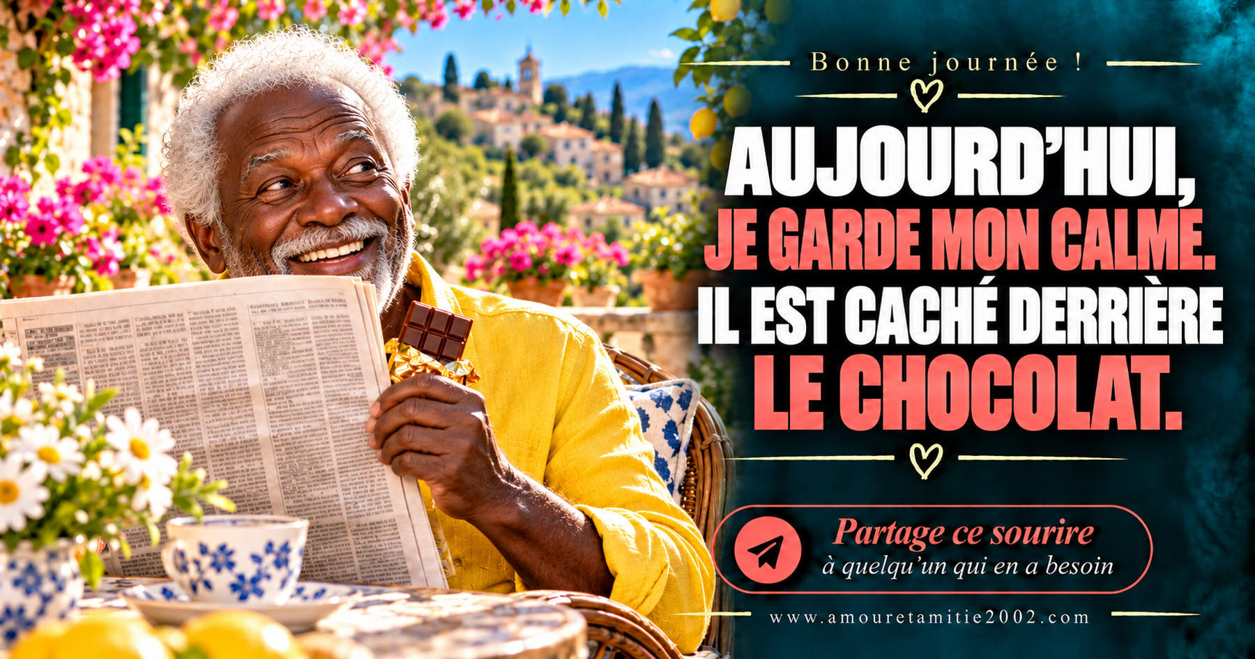 Aujourd’hui, je garde mon calme. Il est caché derrière le chocolat.