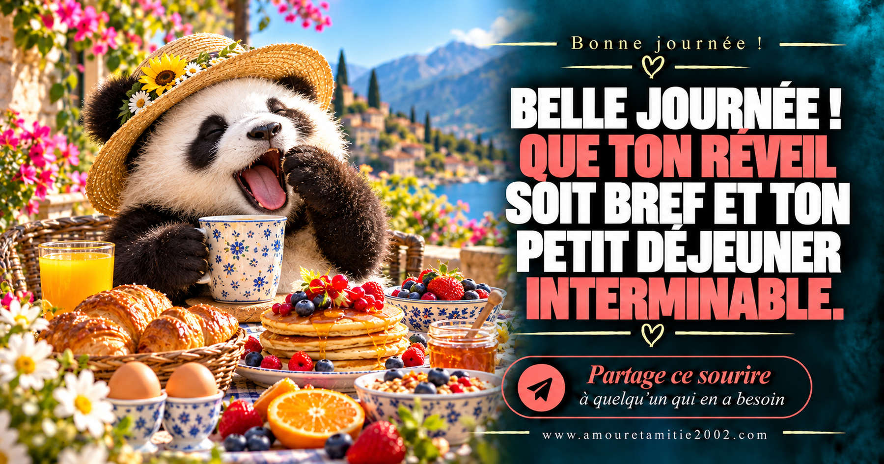 Belle journée ! Que ton réveil soit bref et ton petit déjeuner interminable.