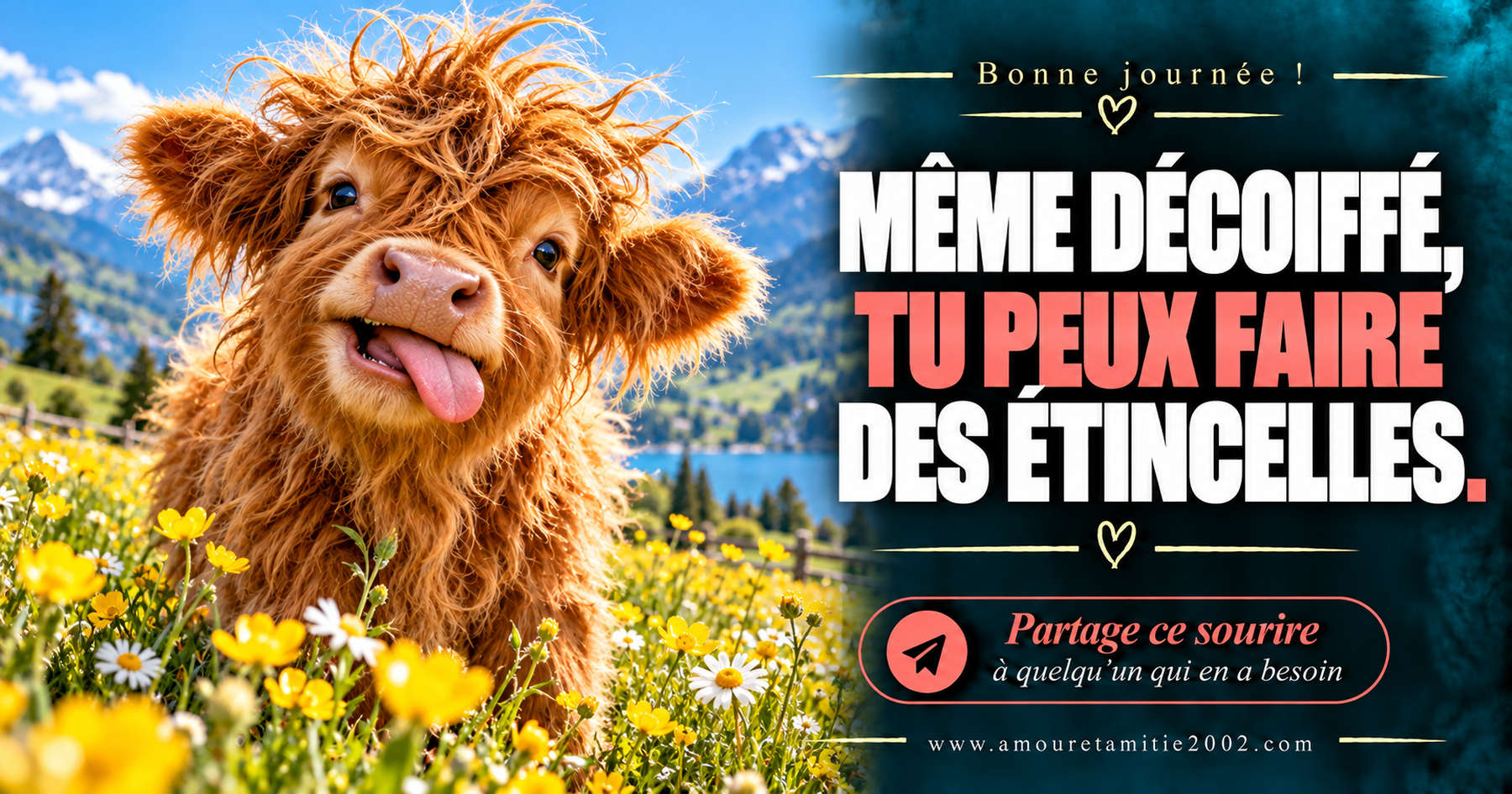 Bonne journée ! Même décoiffé, tu peux faire des étincelles.