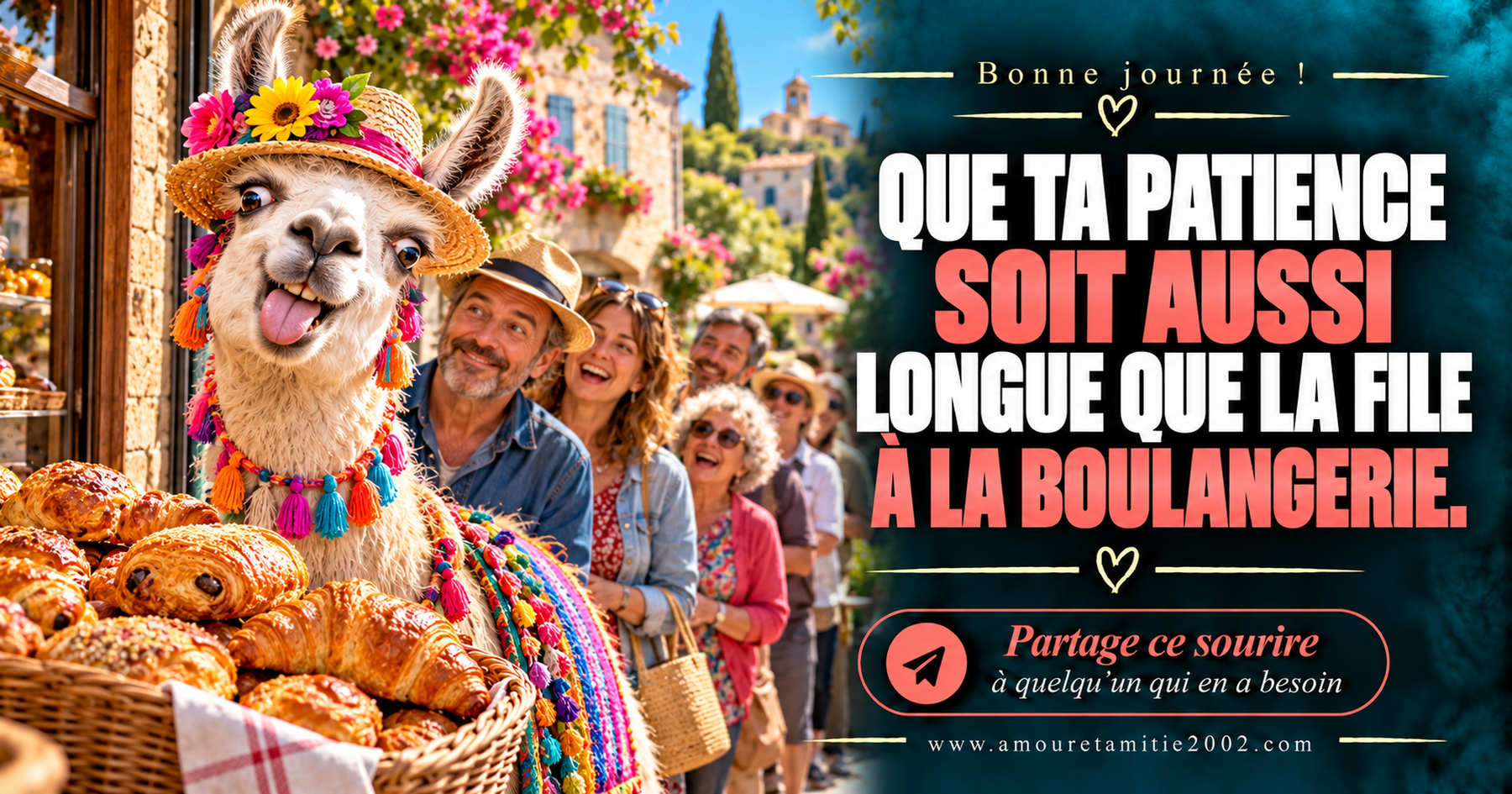 Bonne journée ! Que ta patience soit aussi longue que la file à la boulangerie.