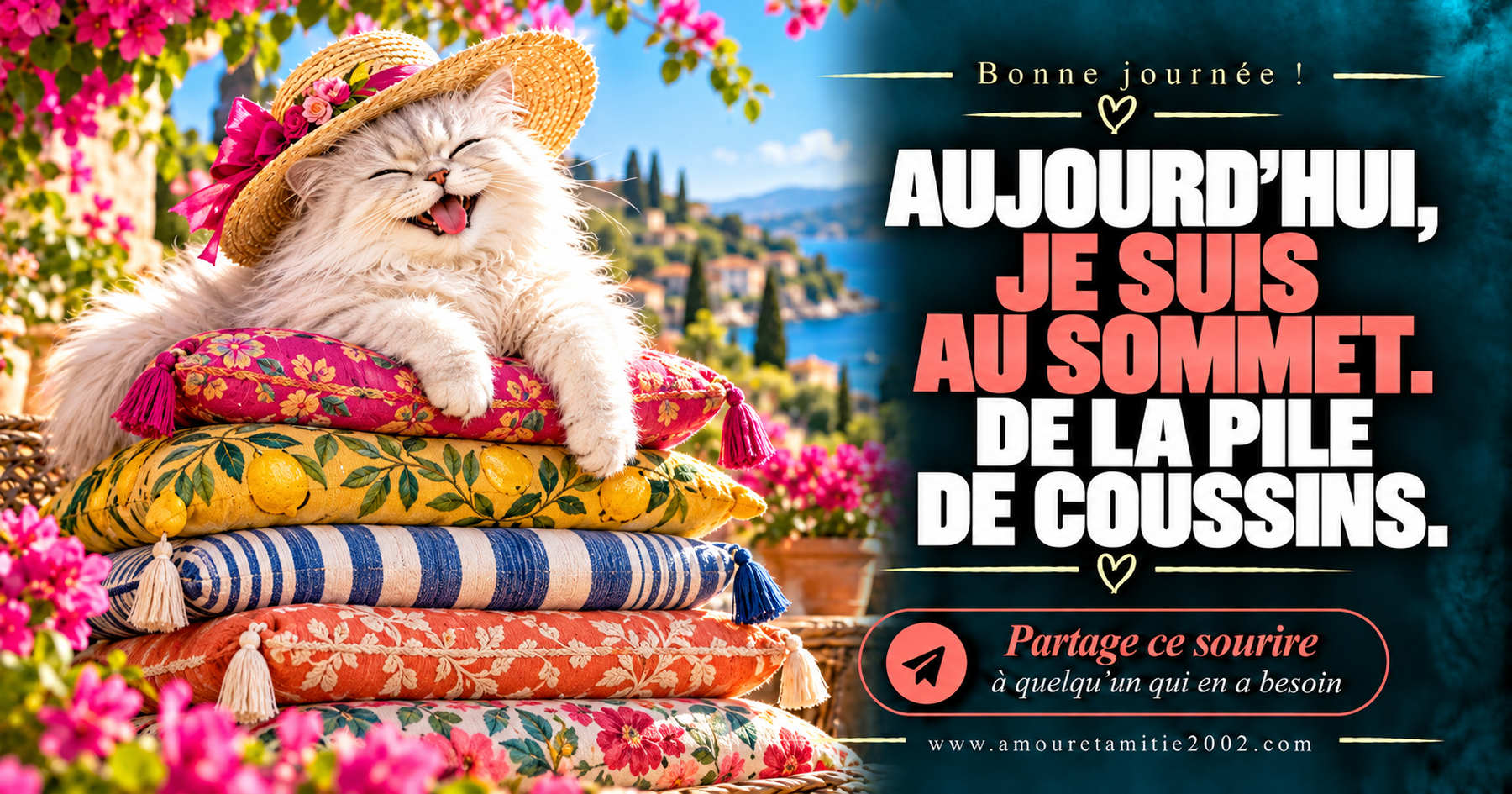 Aujourd’hui, je suis au sommet. De la pile de coussins.