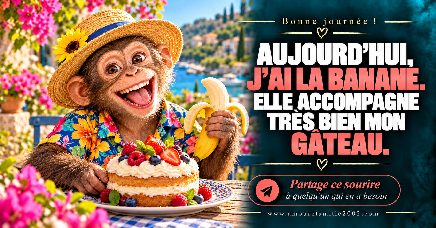 Aujourd’hui, j’ai la banane. Elle accompagne très bien mon gâteau.
