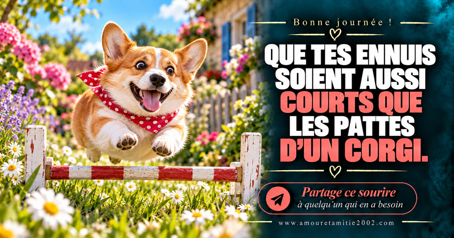 Bonne journée ! Que tes ennuis soient aussi courts que les pattes d’un corgi.
