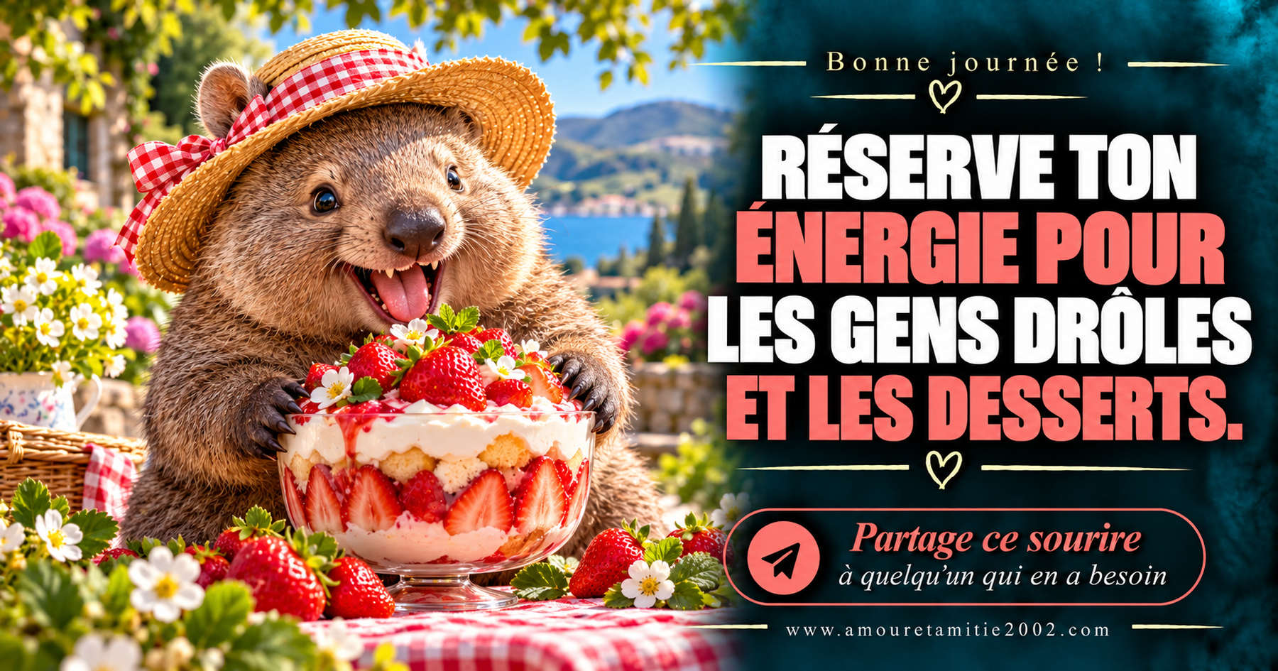 Bonne journée ! Réserve ton énergie pour les gens drôles et les desserts.