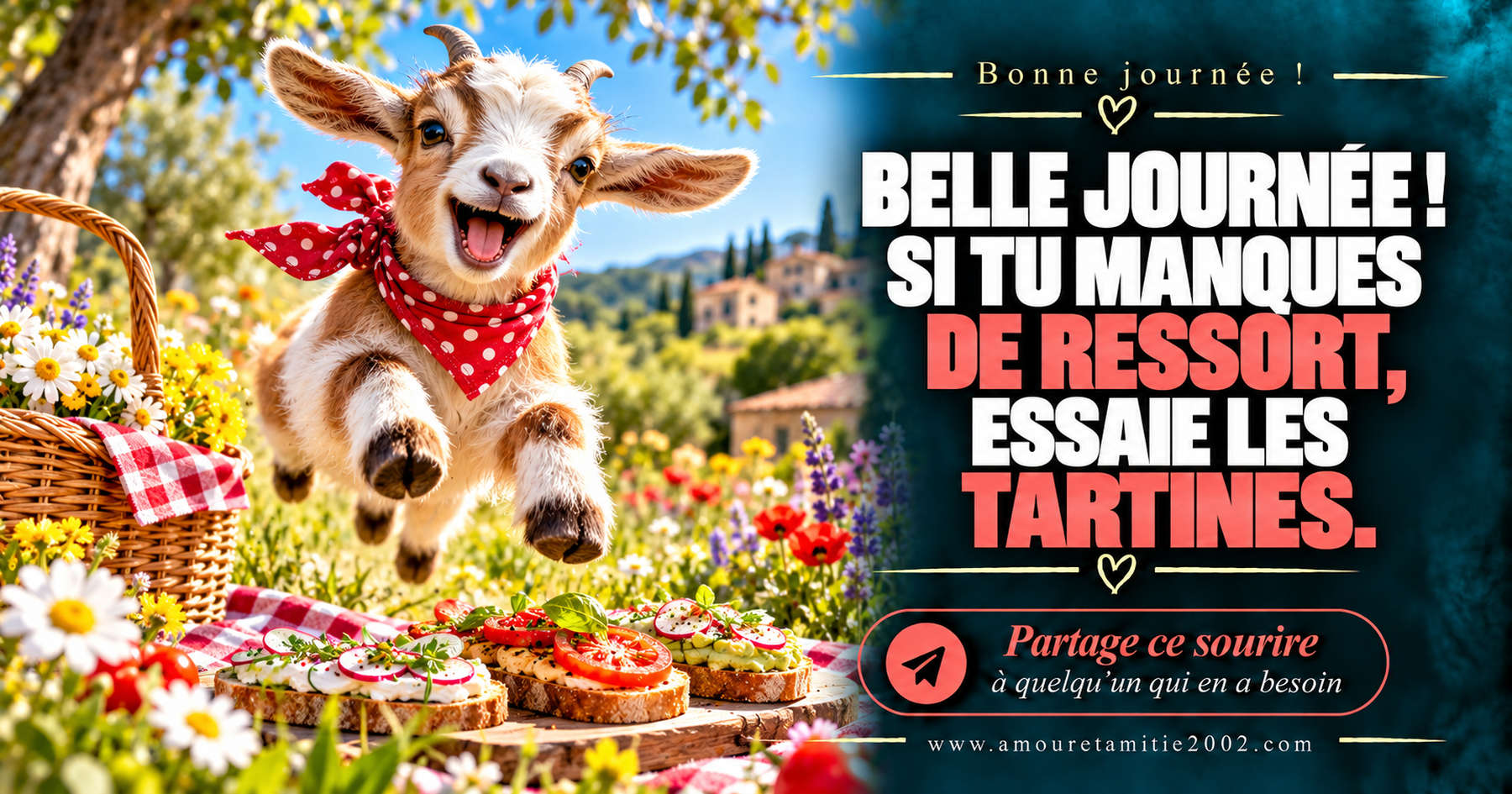 Belle journée ! Si tu manques de ressort, essaie les tartines.