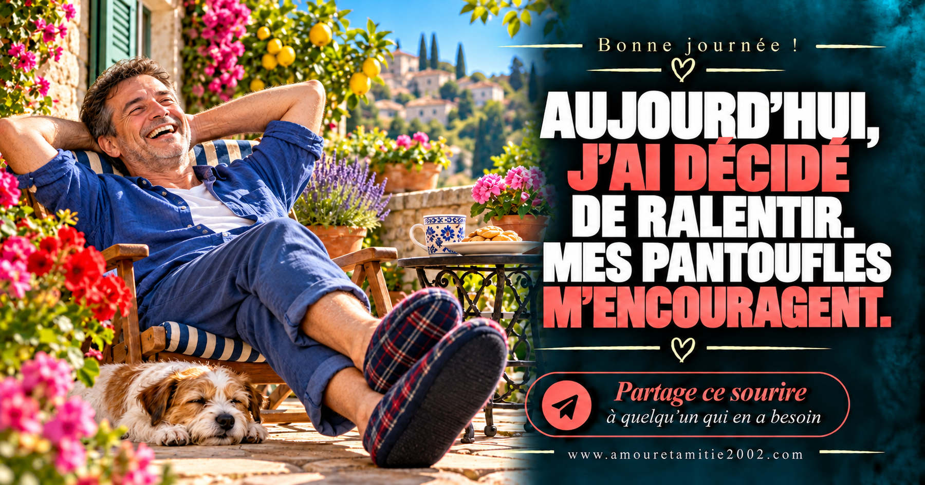 Aujourd’hui, j’ai décidé de ralentir. Mes pantoufles m’encouragent.