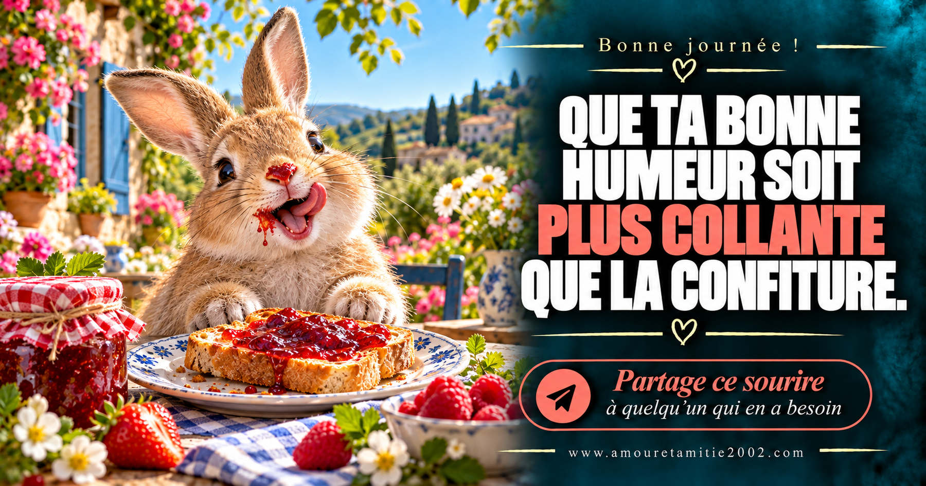 Bonne journée ! Que ta bonne humeur soit plus collante que la confiture.