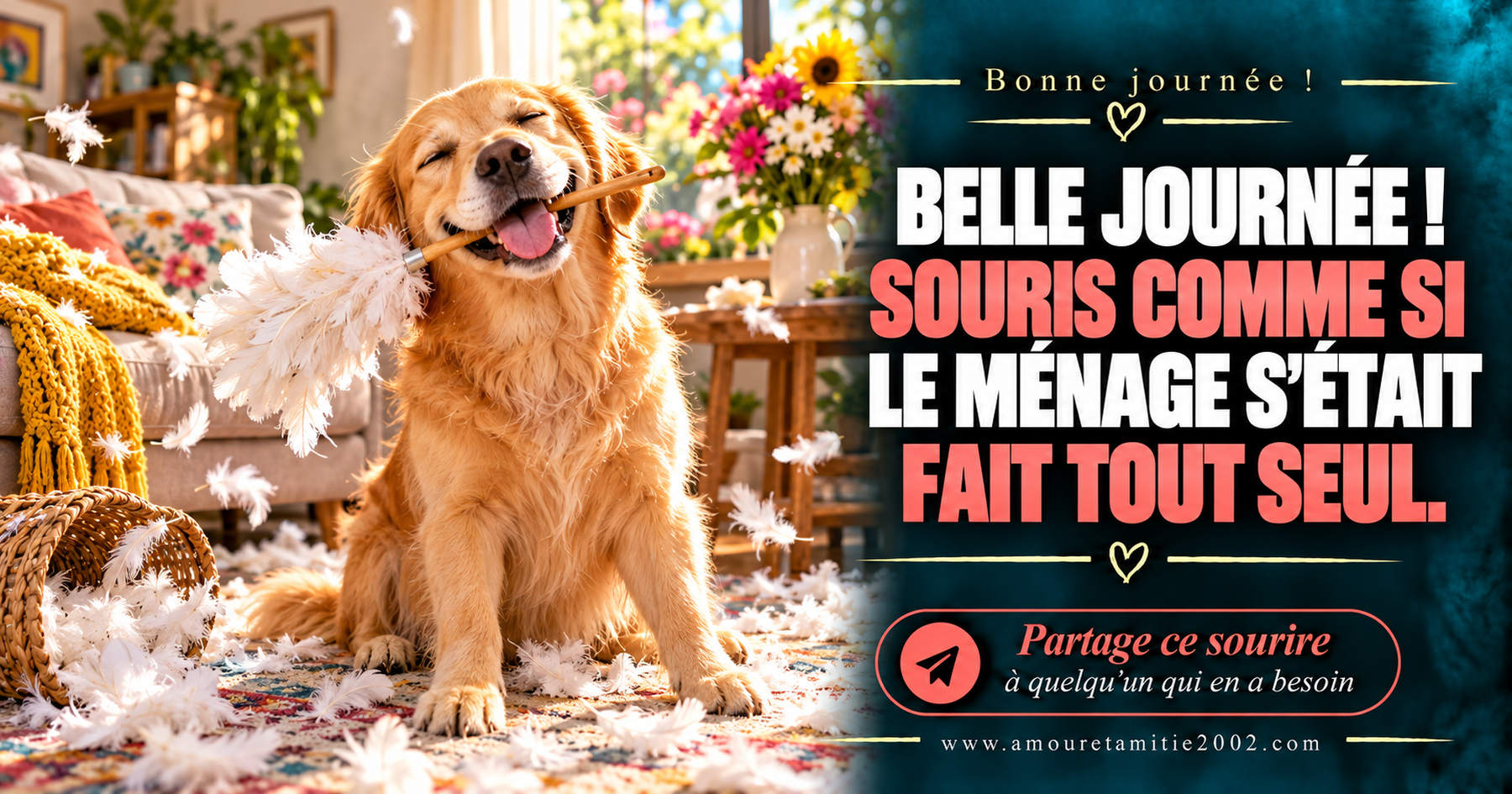Belle journée ! Souris comme si le ménage s’était fait tout seul.