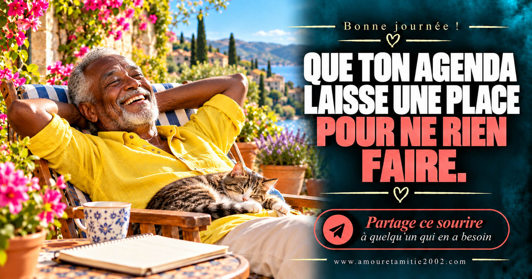 Bonne journée ! Que ton agenda laisse une place pour ne rien faire.