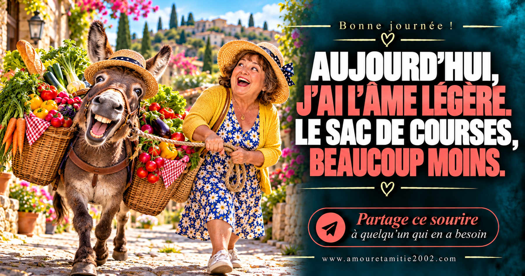 Aujourd’hui, j’ai l’âme légère. Le sac de courses, beaucoup moins.