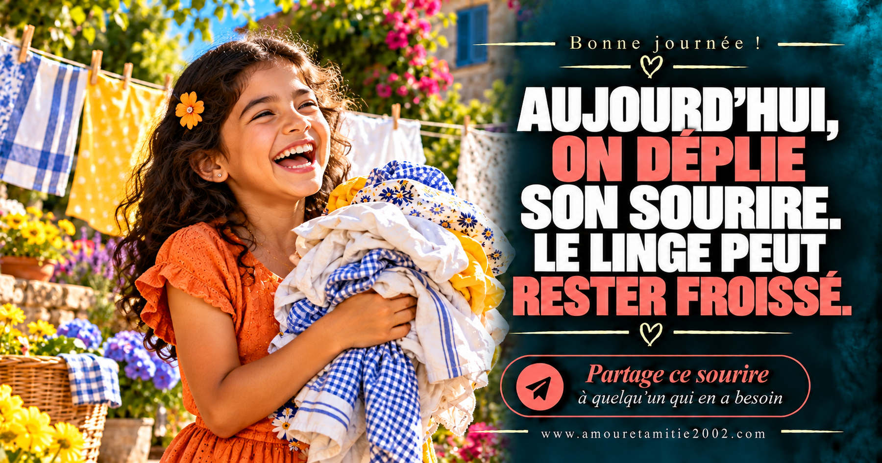 Aujourd’hui, on déplie son sourire. Le linge peut rester froissé.