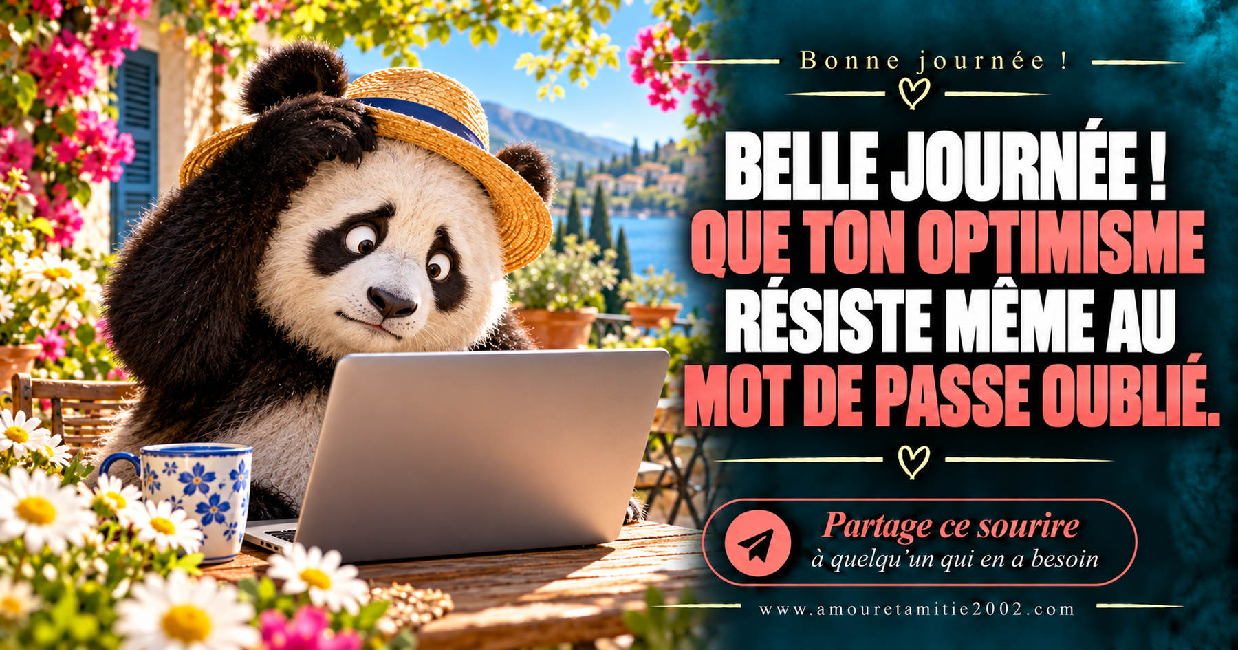Belle journée ! Que ton optimisme résiste même au mot de passe oublié.