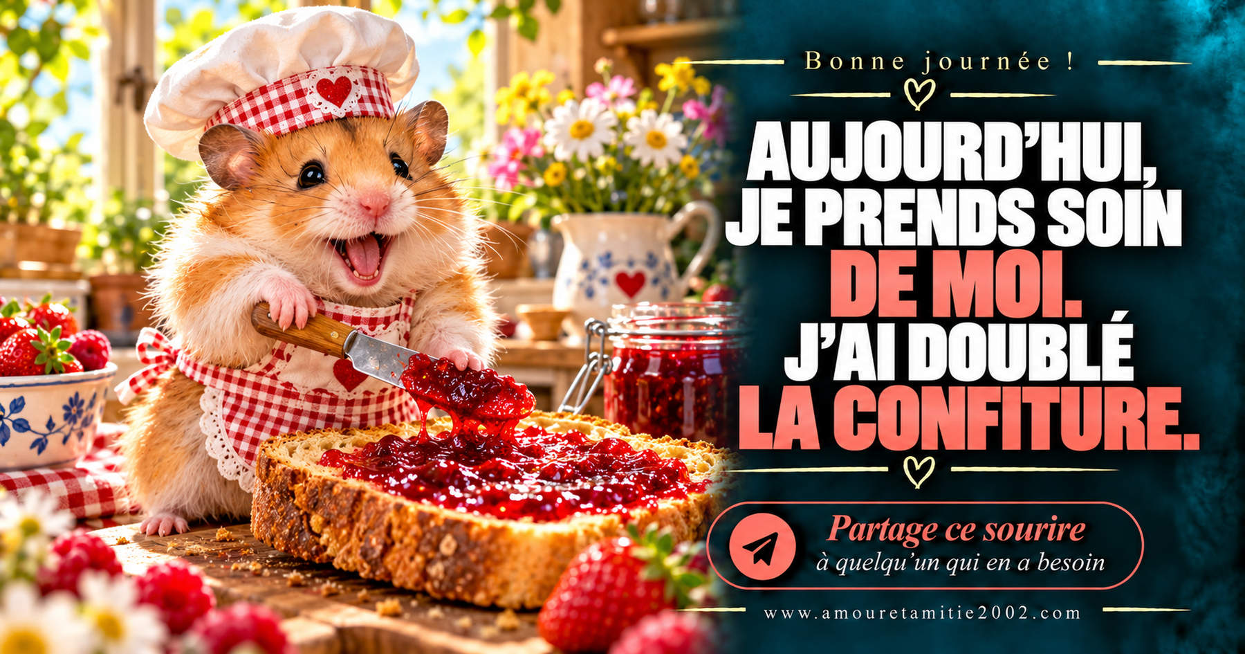 Aujourd’hui, je prends soin de moi. J’ai doublé la confiture.