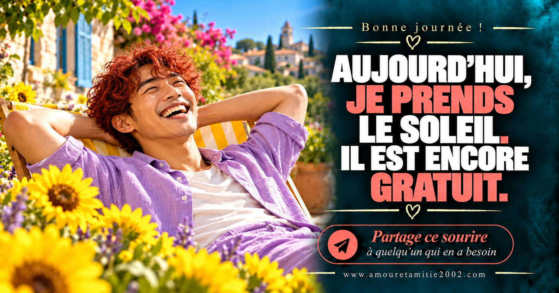 Aujourd’hui, je prends le soleil. Il est encore gratuit.