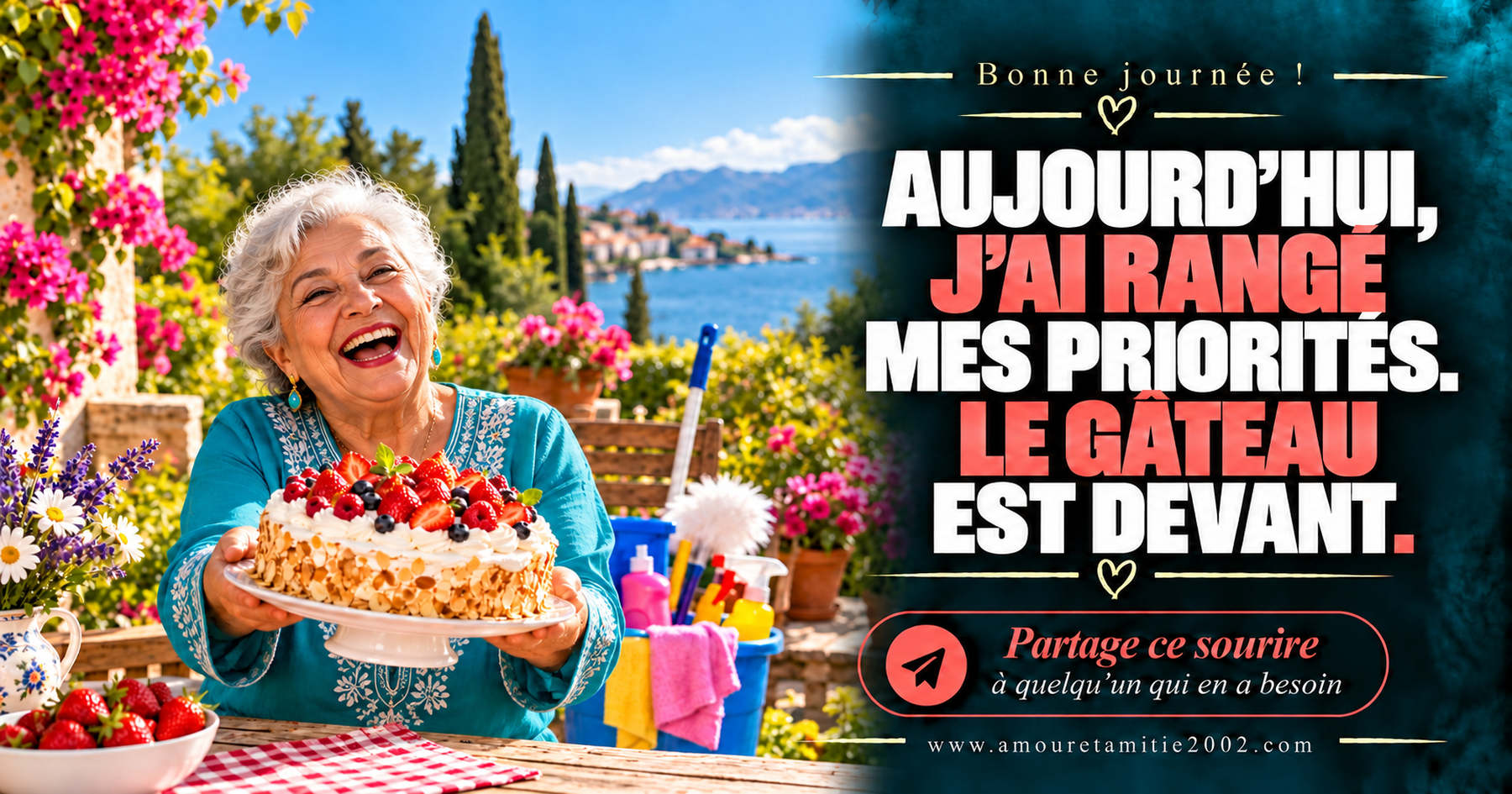 Aujourd’hui, j’ai rangé mes priorités. Le gâteau est devant.