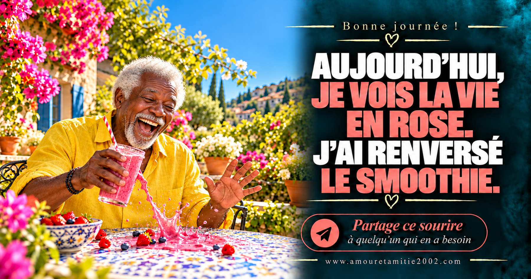 Aujourd’hui, je vois la vie en rose. J’ai renversé le smoothie.