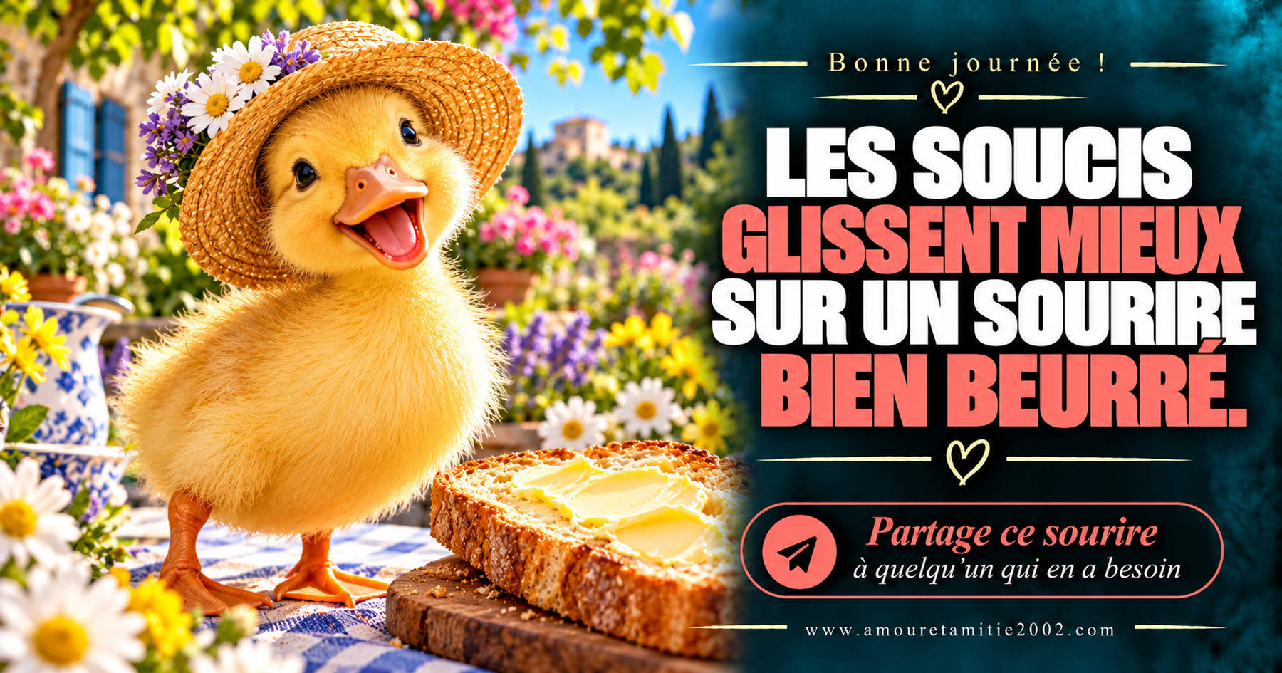 Bonne journée ! Les soucis glissent mieux sur un sourire bien beurré.