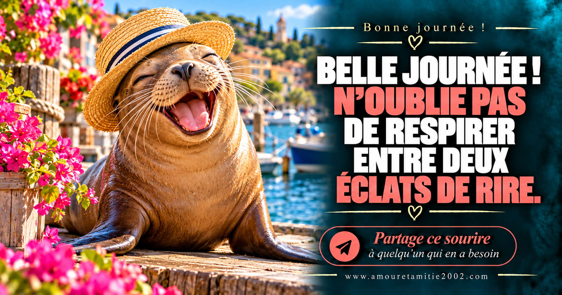Belle journée ! N’oublie pas de respirer entre deux éclats de rire.