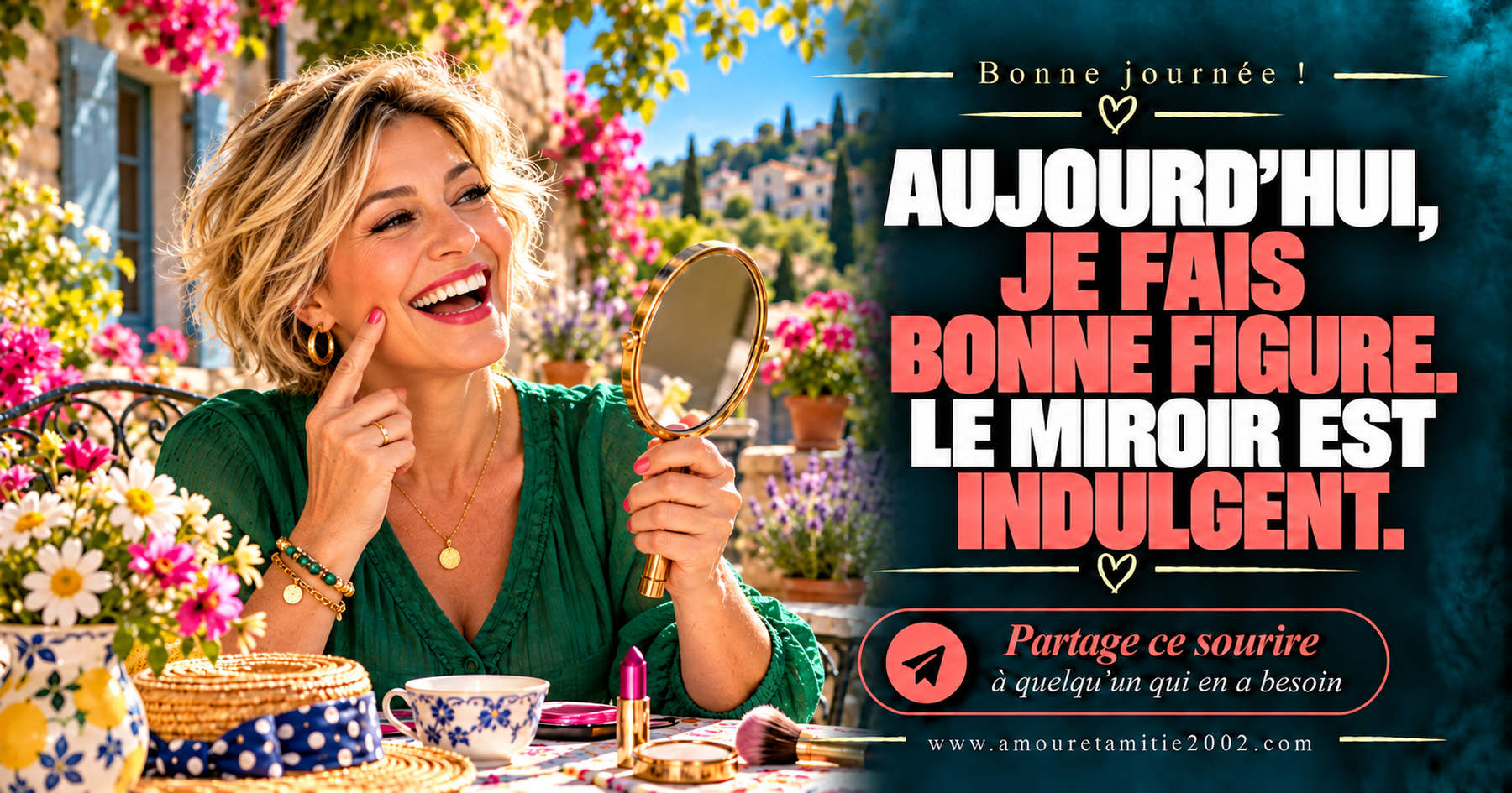 Aujourd’hui, je fais bonne figure. Le miroir est indulgent.