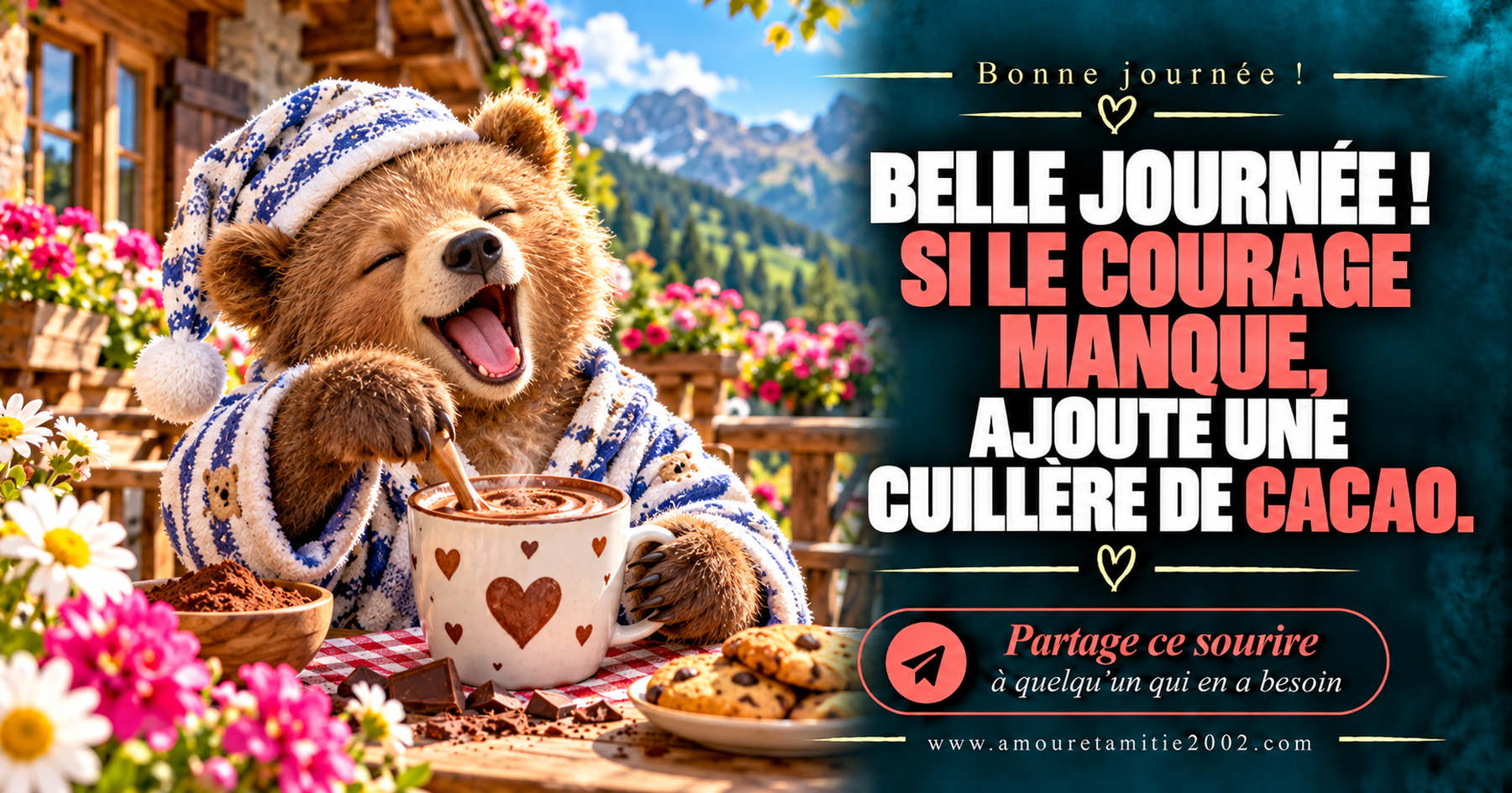 Belle journée ! Si le courage manque, ajoute une cuillère de cacao.