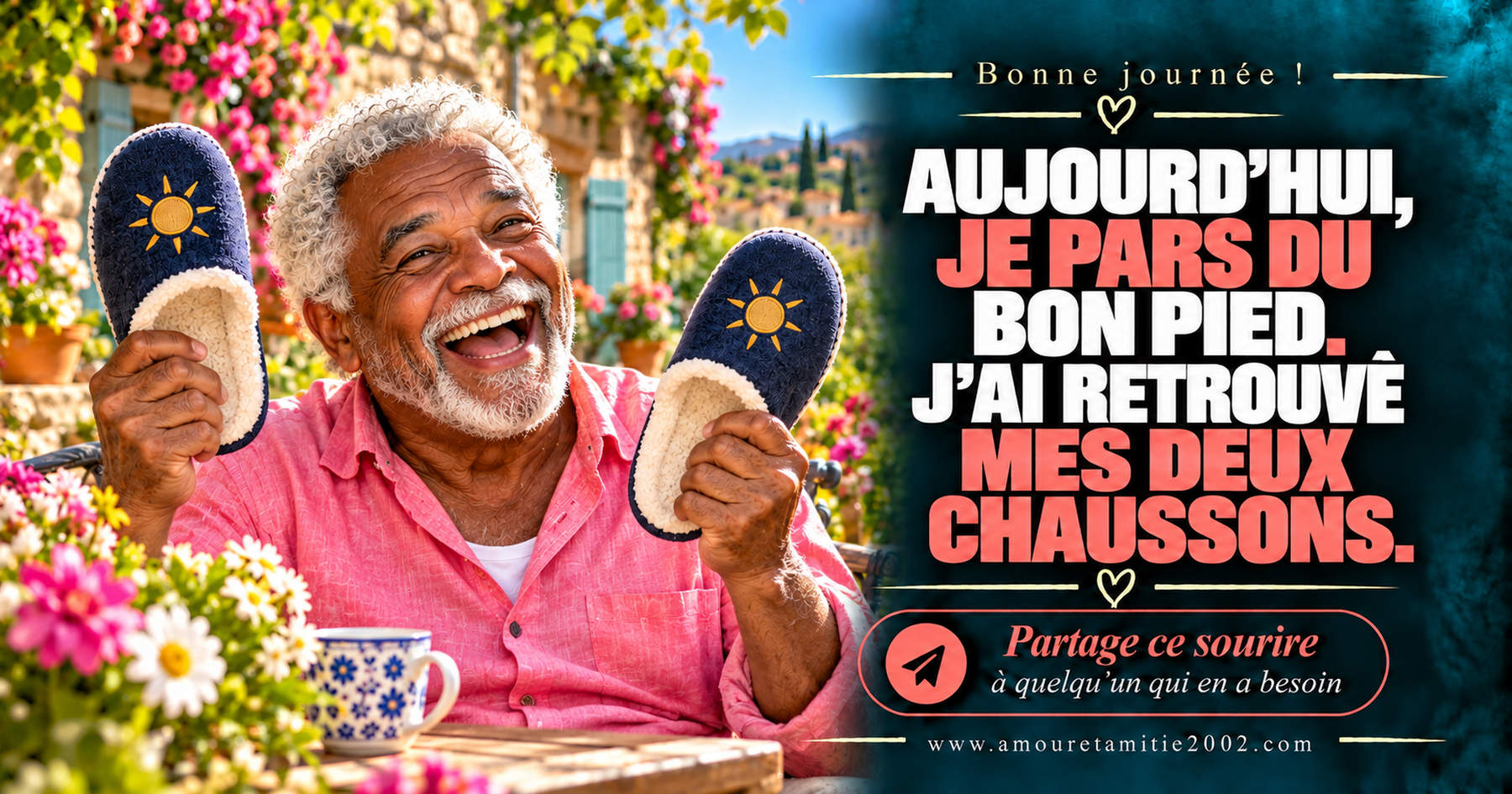 Aujourd’hui, je pars du bon pied. J’ai retrouvé mes deux chaussons.