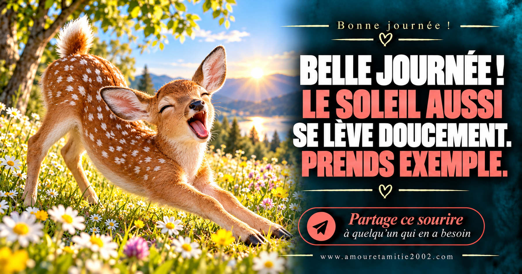 Belle journée ! Le soleil aussi se lève doucement. Prends exemple.