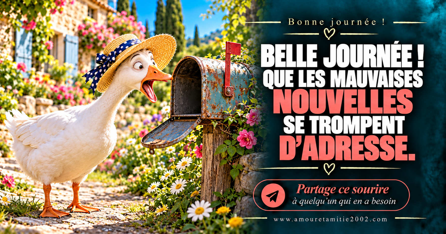 Belle journée ! Que les mauvaises nouvelles se trompent d’adresse.