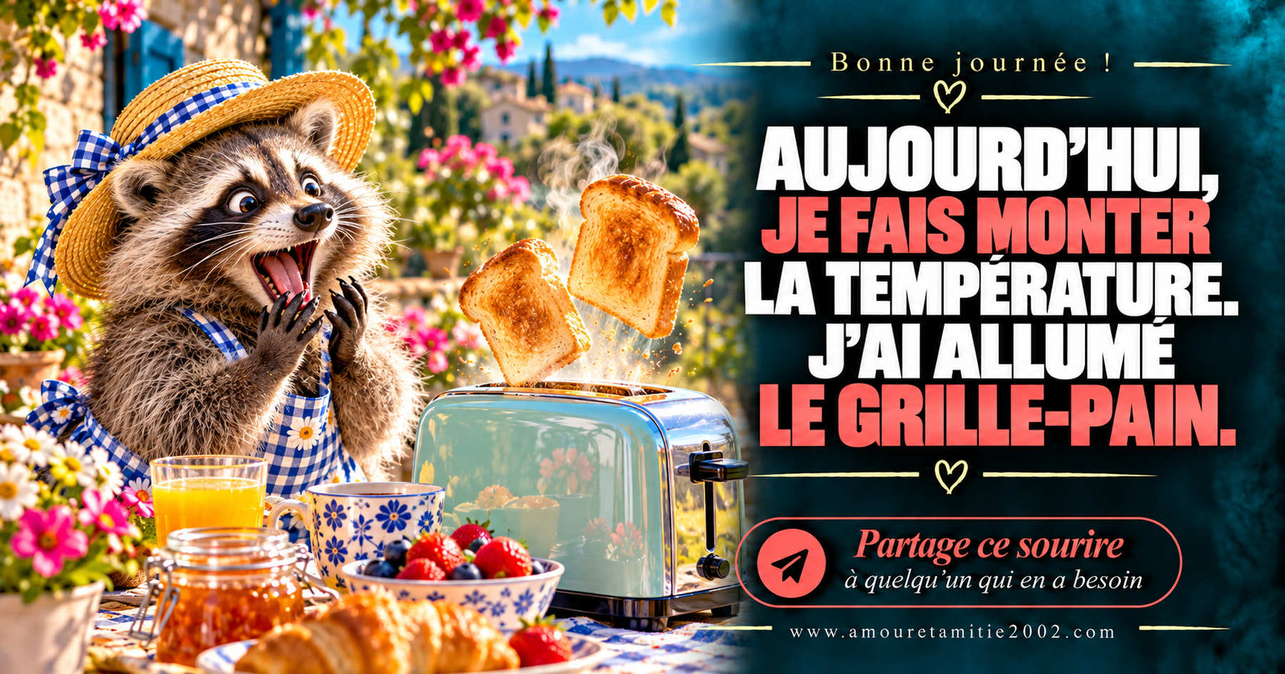 Aujourd’hui, je fais monter la température. J’ai allumé le grille-pain.
