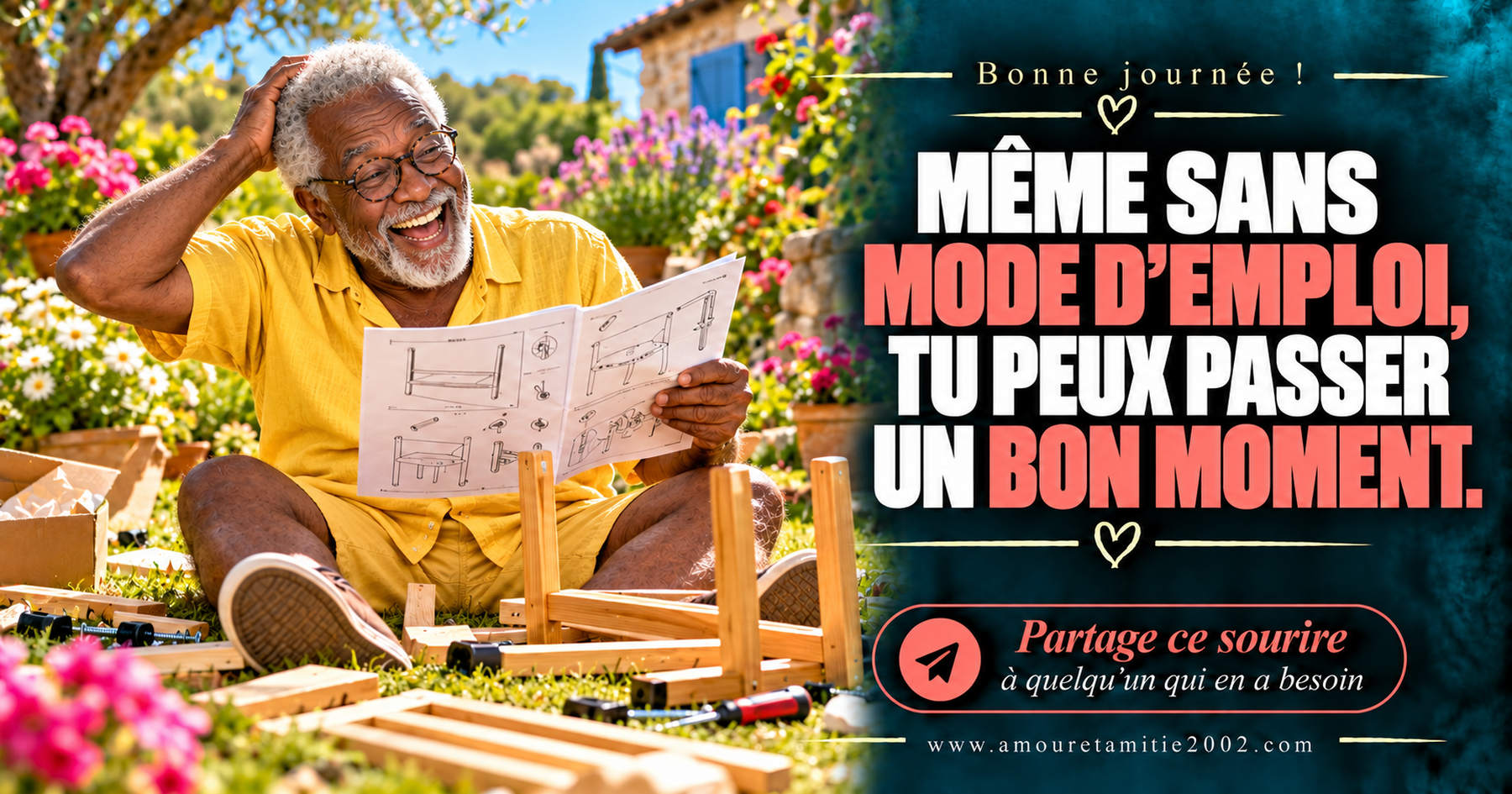 Bonne journée ! Même sans mode d’emploi, tu peux passer un bon moment.