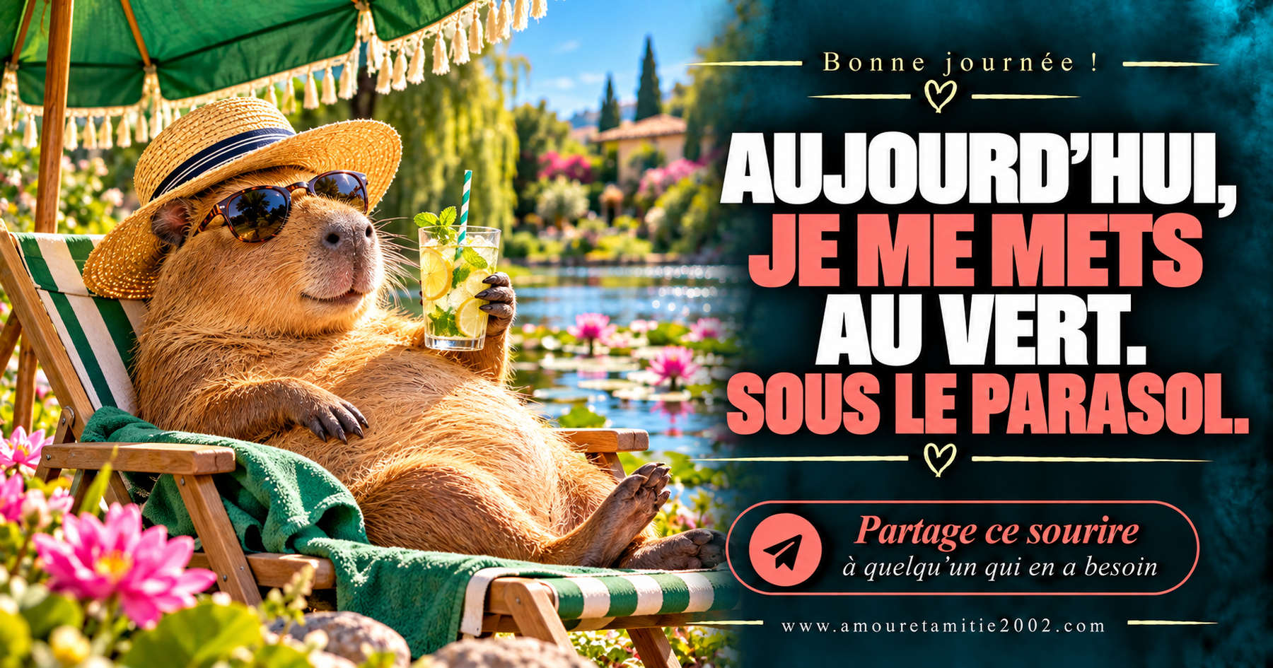 Aujourd’hui, je me mets au vert. Sous le parasol.