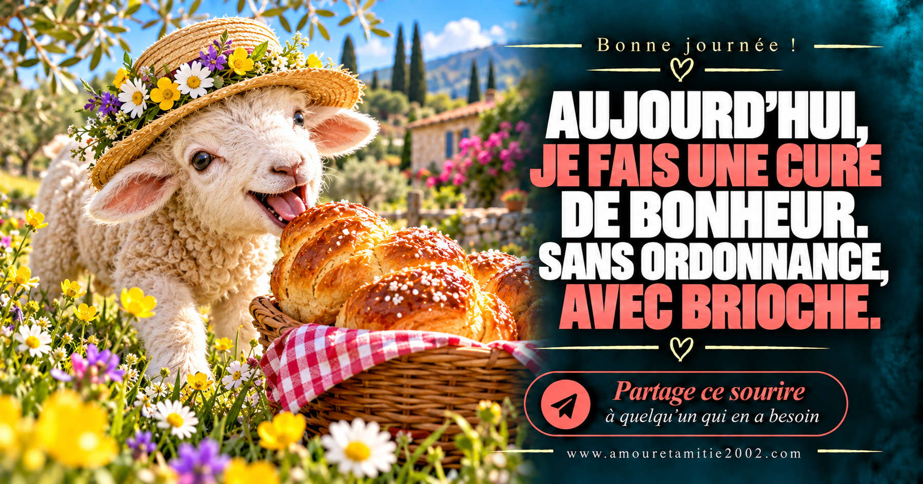 Aujourd’hui, je fais une cure de bonheur. Sans ordonnance, avec brioche.