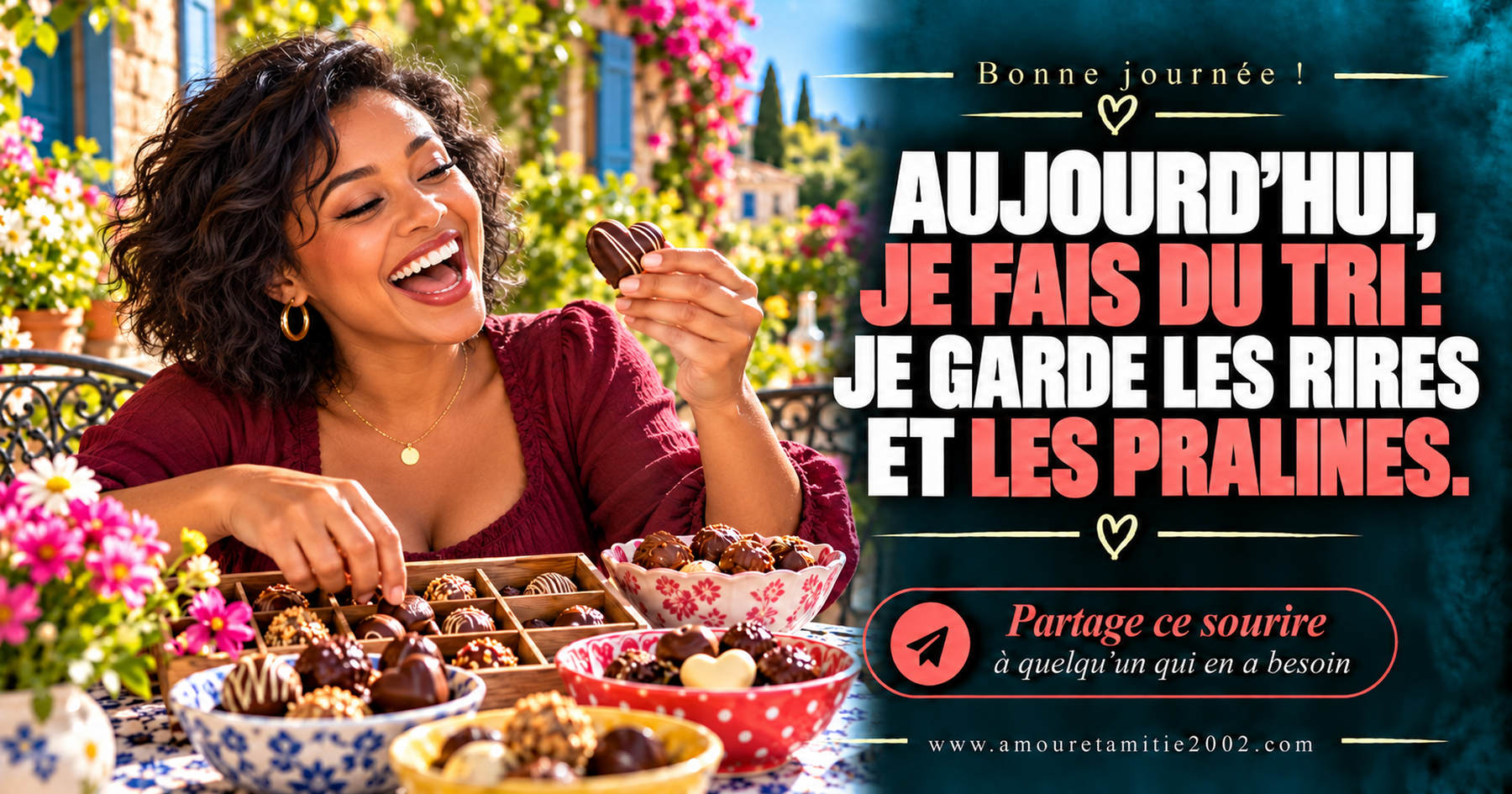 Aujourd’hui, je fais du tri : je garde les rires et les pralines.