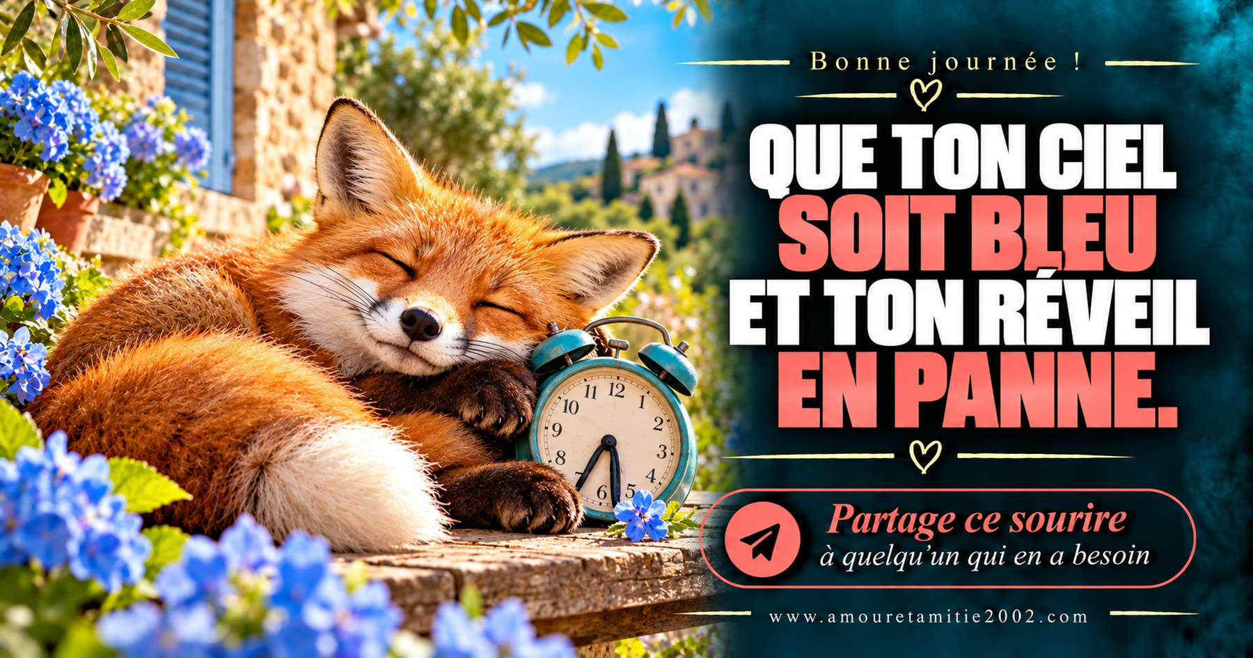 Bonne journée ! Que ton ciel soit bleu et ton réveil en panne.