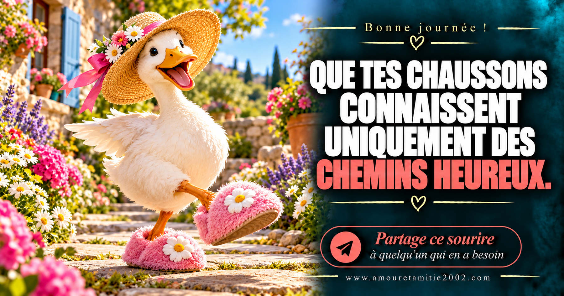 Bonne journée ! Que tes chaussons connaissent uniquement des chemins heureux.