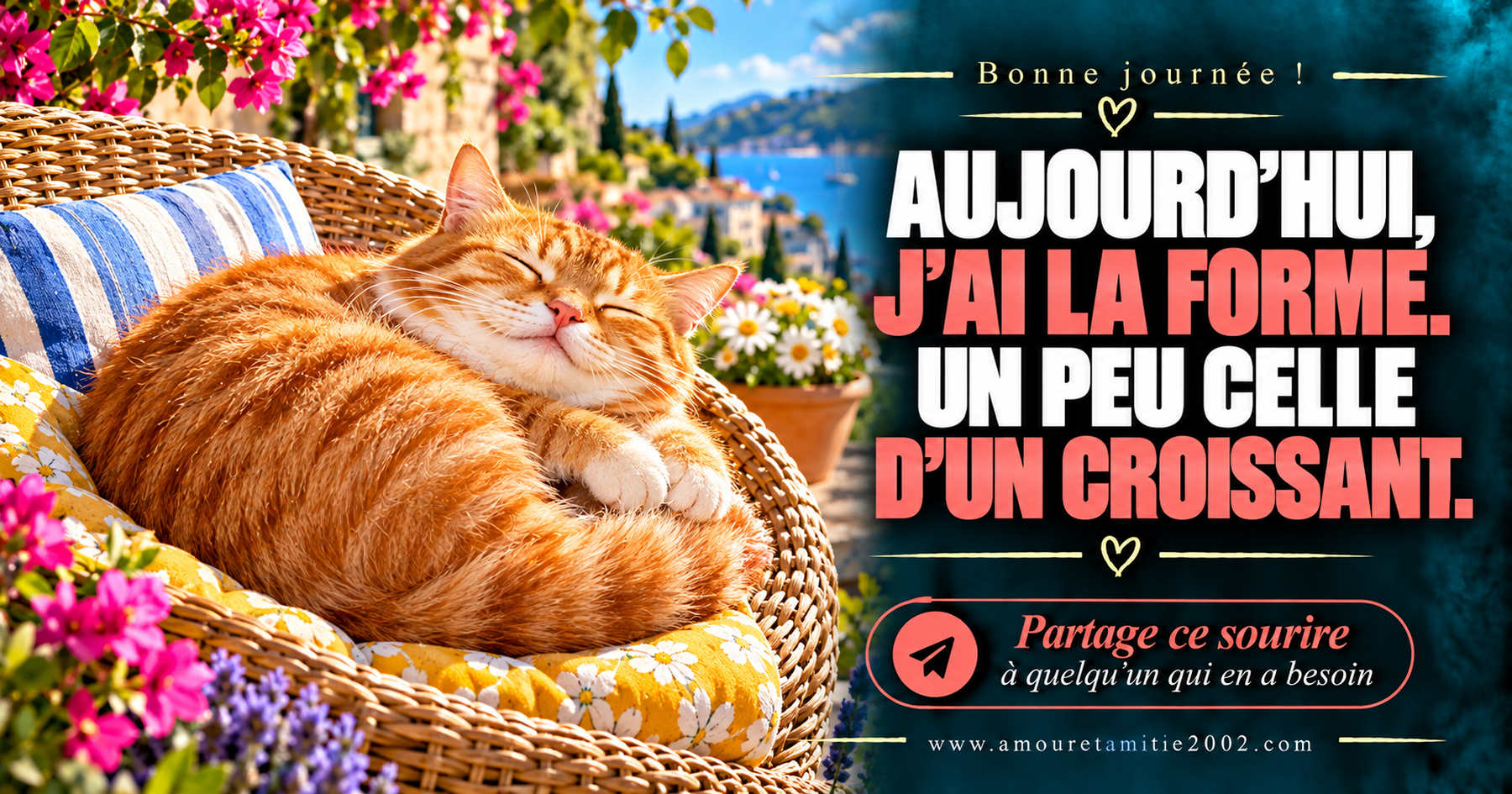 Aujourd’hui, j’ai la forme. Un peu celle d’un croissant.